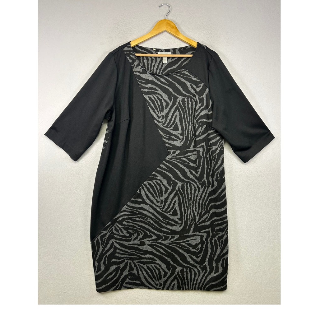 Animal Print Dressbarn Women 20 Black Zebra Colorblock Elbow Sleeve Sheath Dress